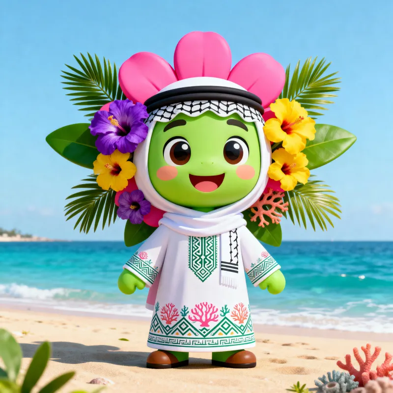 Cheerful Flower Mascot for Saudi Cultural Festival