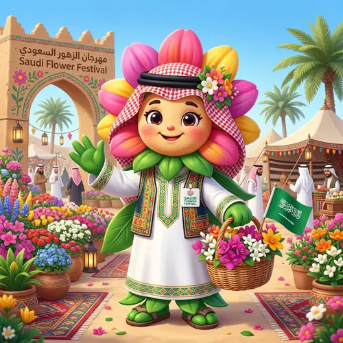 Cheerful Flower Mascot for Saudi Cultural Festival