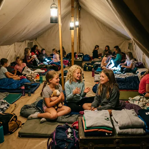 Chubby Caucasian Girls at Nighttime Kids Camp