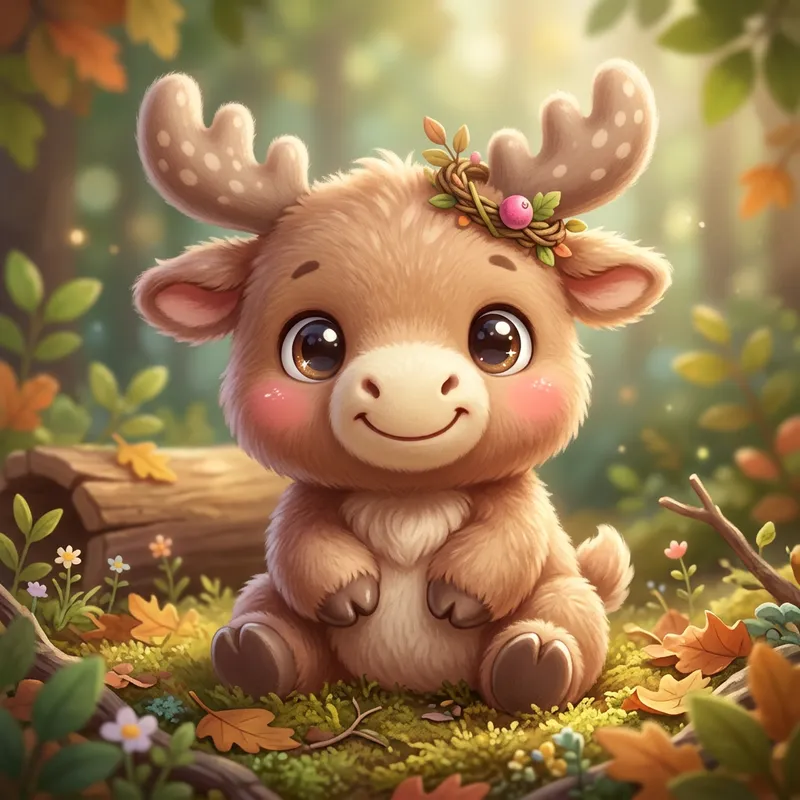 Kawaii Moose with Innocent Eyes and Fluffy Texture