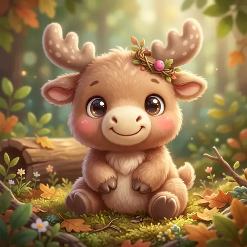 Cute Kawaii Moose with Large Innocent Eyes