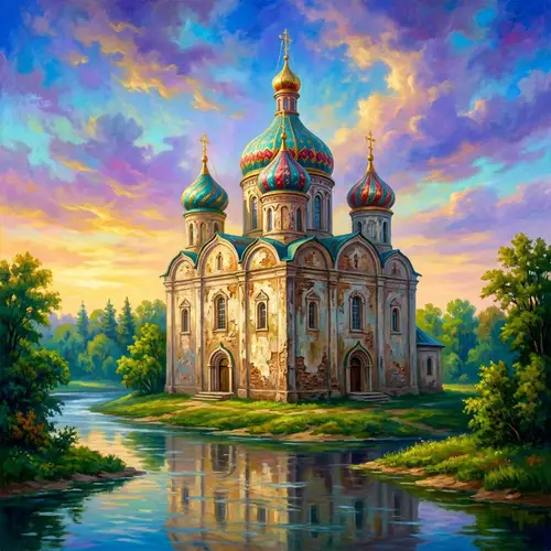 Majestic Ukrainian Orthodox Church at Sunset