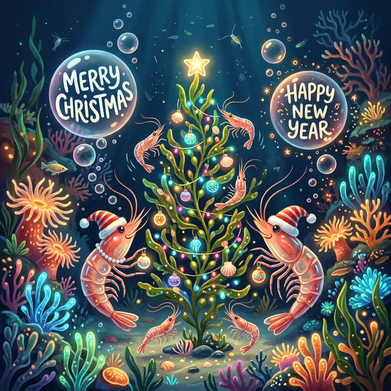 Festive Shrimp Family Christmas & New Year Card Festive Shrimp Family Christmas & New Year Card