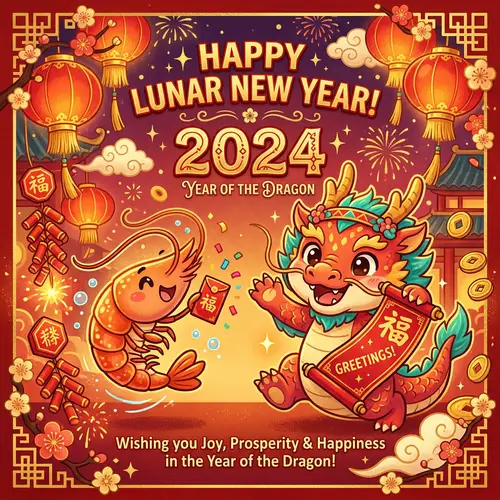 2024 Lunar New Year Card with Shrimp and Dragon Designs