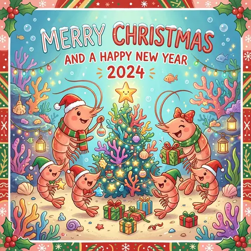 Festive Shrimp Family Christmas Card | Holiday 2024 Design