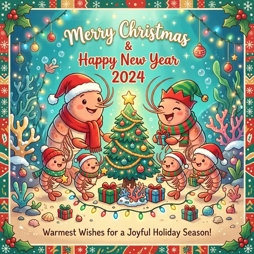 Adorable Shrimp Family Christmas Greeting Card 2024