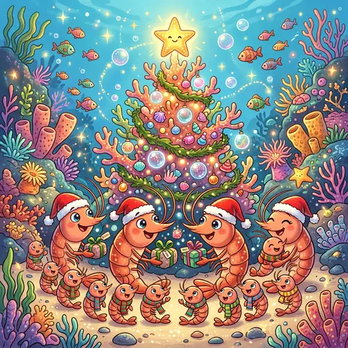 Animated Shrimp Family Christmas Celebration | Underwater Holiday Fun