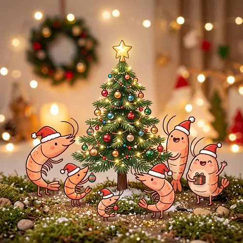 Joyful Christmas Shrimp Illustration - Festive Cartoon Art