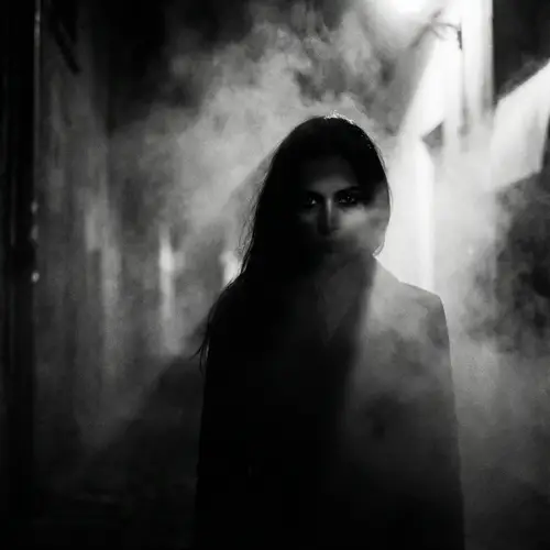 Mysterious Girl in Haze: Intrigue and Drama in Monochrome