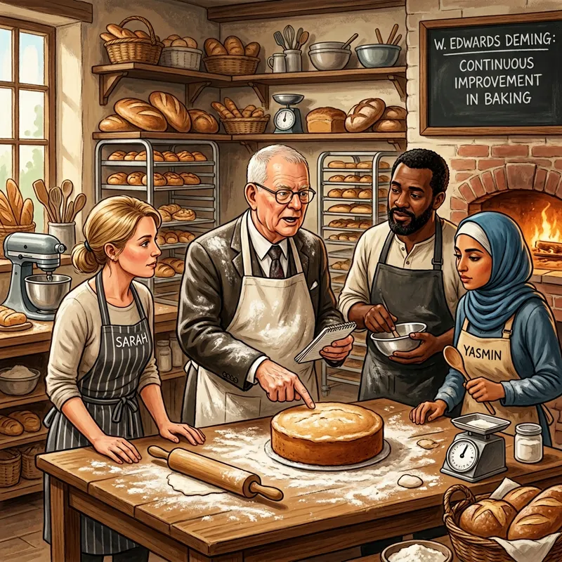 Edward Deming Demonstrating Cake Making Techniques at Bakery