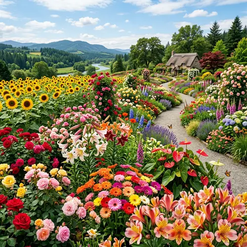 Stunning Varied Flower Landscape: Sunflowers & More