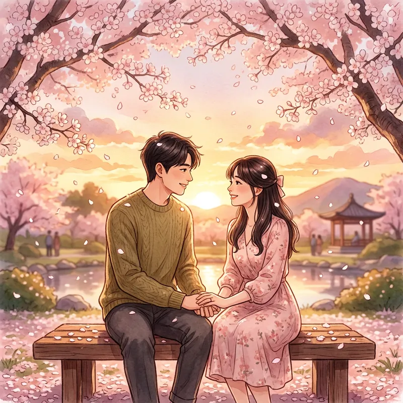 Truyện Ngôn Tình: Asian Couple Under Cherry Blossom Tree