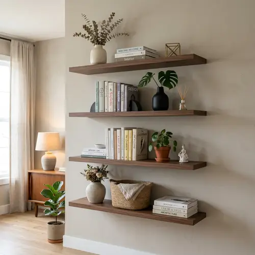 Elegant Floating Shelves with Decorative Accents