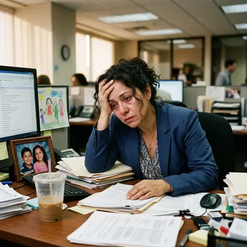 Hispanic Woman Struggling with Work-Life Balance: A Tale of Burnout & Despair