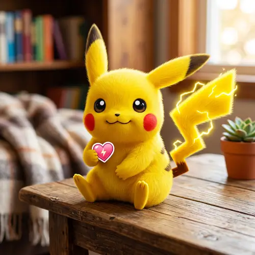 Electric-Themed Yellow Creature Holding Heart-Shaped Sticker