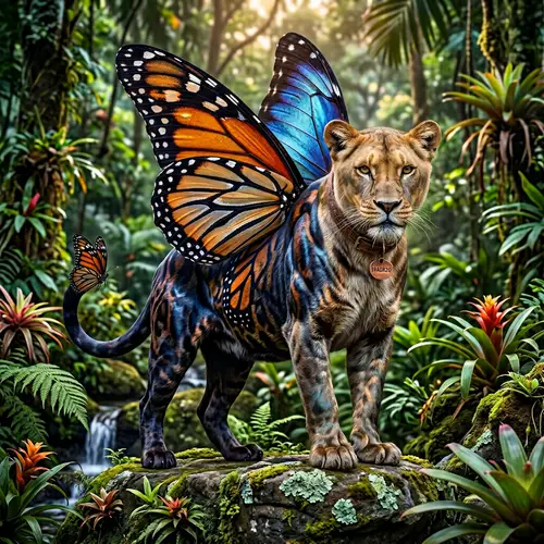 Hybrid Animal: Panther, Lioness & Butterfly