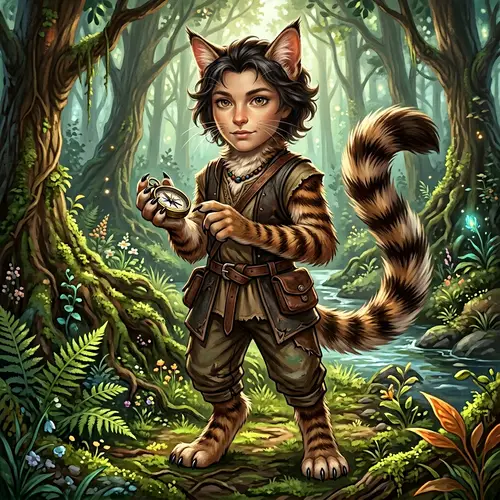 Fantastical Human-Cat Hybrid Creature Illustration