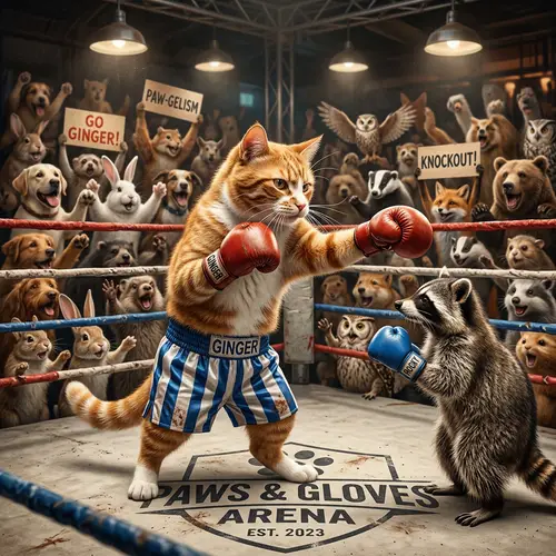 Boxing Cat: Orange & White Feline Champion