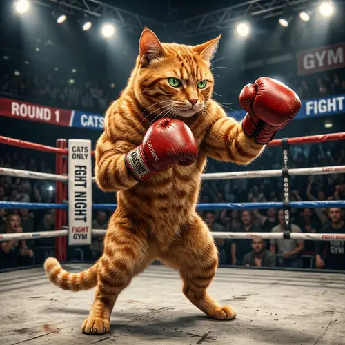Muscular Cat Boxing: Fierce Feline in the Ring