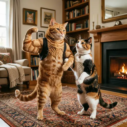 Muscular Cat and His Girlfriend - Feline Love