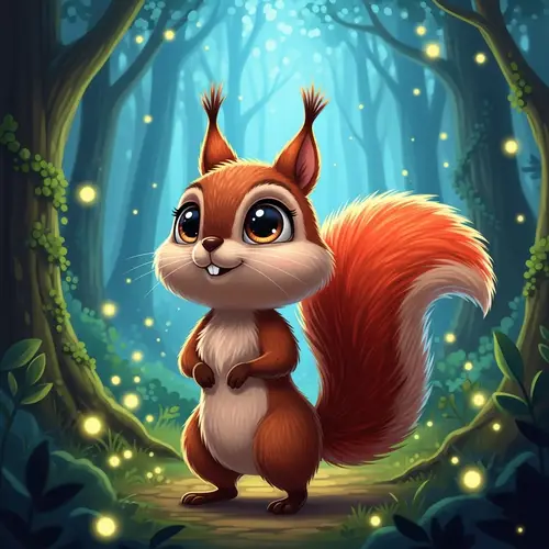 Charming Cartoon Squirrel in Enchanted Forest