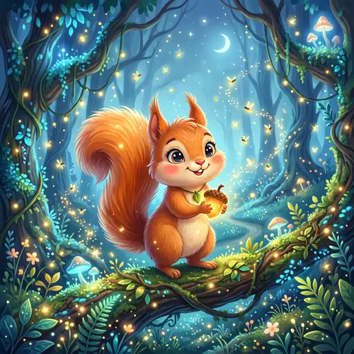 Charming Cartoon Squirrel in Enchanted Forest