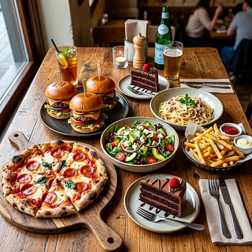 Delicious $50 Food Spread: Pizza, Burgers, Salad, Pasta, Fries & Cake