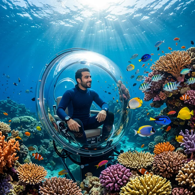 Middle-Eastern Person in Underwater Bubble