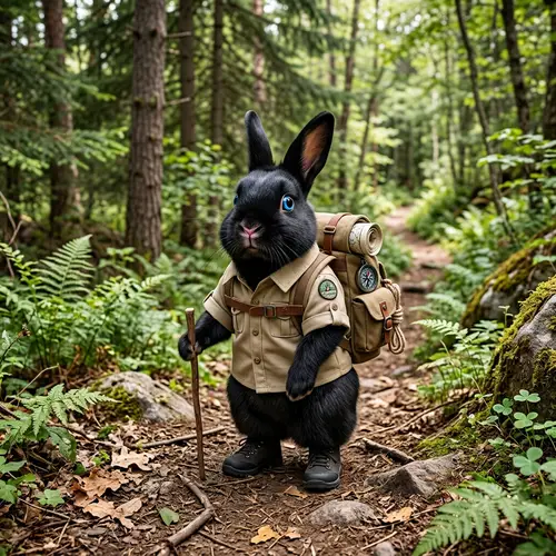 Adorable Male Rabbit with Black Fur and Blue Eyes | Khaki Shirt Explorer
