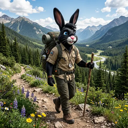 Male Rabbit with Black Fur and Blue Eyes - Adventure Ready