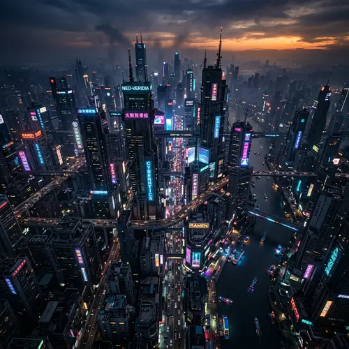 Futuristic Cyberpunk Cityscape at Dusk | Urban Skyline View