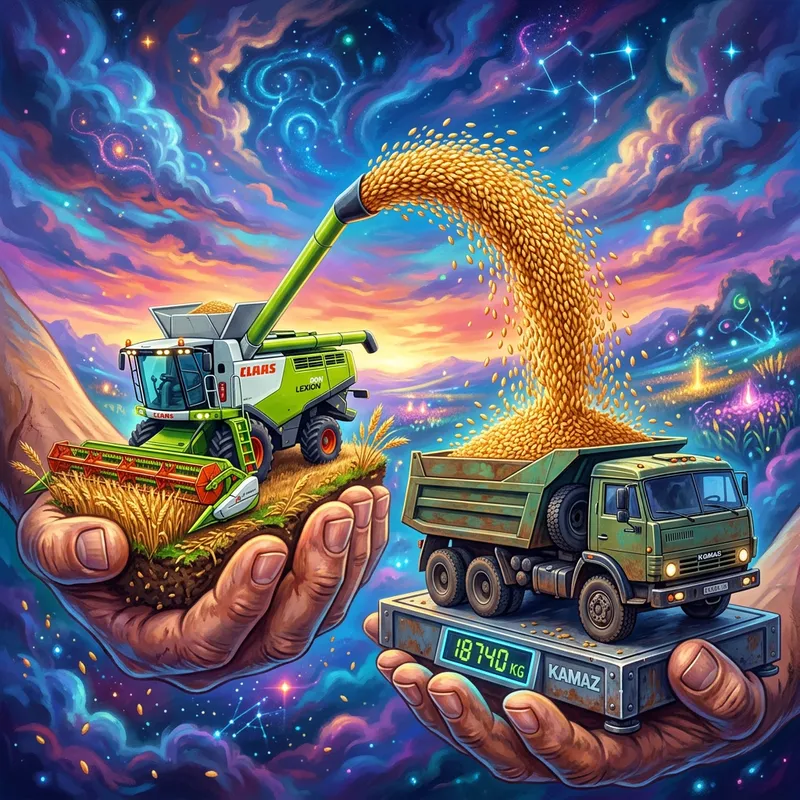 Harvesting Imagery: Miniature Combine & Kamaz Truck Scene