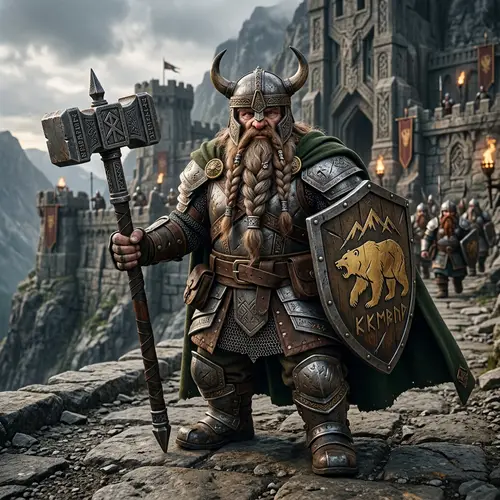 Dwarf Warrior with Warhammer and Shield