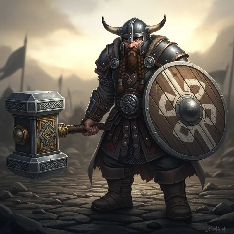 Dwarf Warrior with Warhammer and Shield