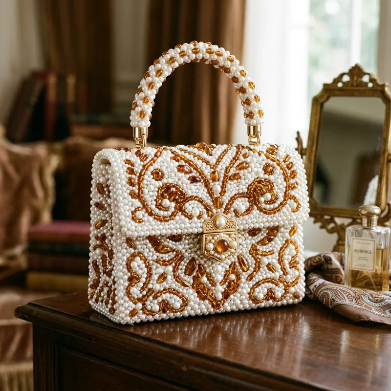 Luxurious Pearl and Amber Handbag