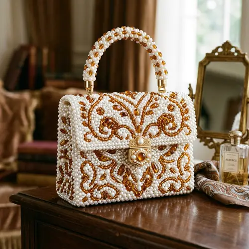 Luxurious Pearl and Amber Handbag