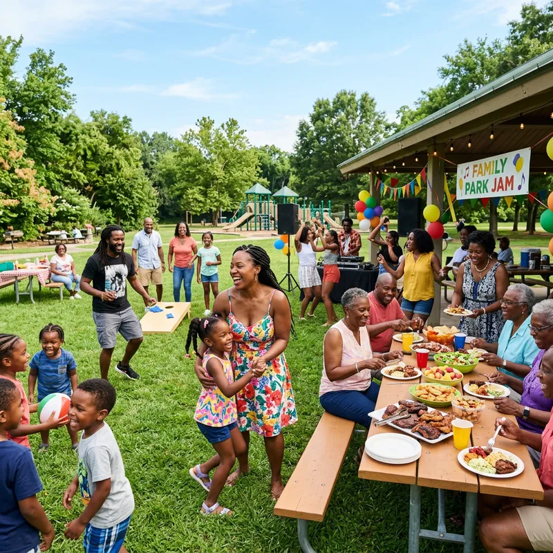 Black Family Celebrating Park Party | Fun with Food, Music & Games Black Family Celebrating Park Party | Fun with Food, Music & Games
