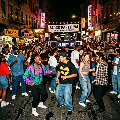 1990s Block Party Celebration: Vibrant Colors, Neon Lights