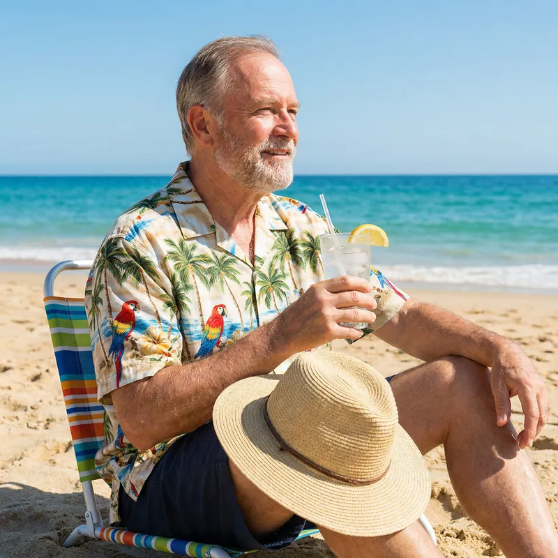 Relaxing Beach Vacation: Quirky Shirt & Lemonade Vibes