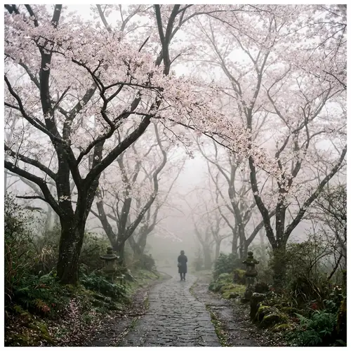 Foggy Sakura Scene - Ethereal Beauty Unveiled