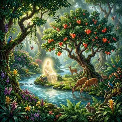 Divine Entity in Lush Garden of Eden