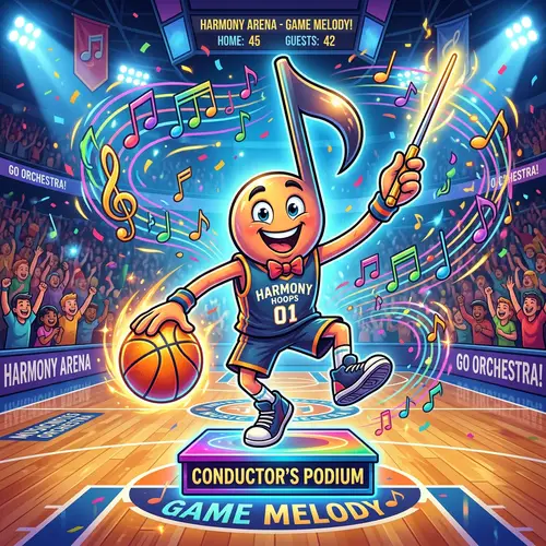 Cartoon Music Note: Basketball Conductor in Action