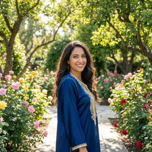 Graceful Middle-Eastern Woman in Vibrant Silk Dress