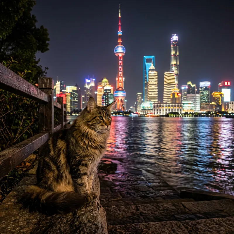 Stunning Maine Coon Cat at Night in Shanghai Stunning Maine Coon Cat at Night in Shanghai