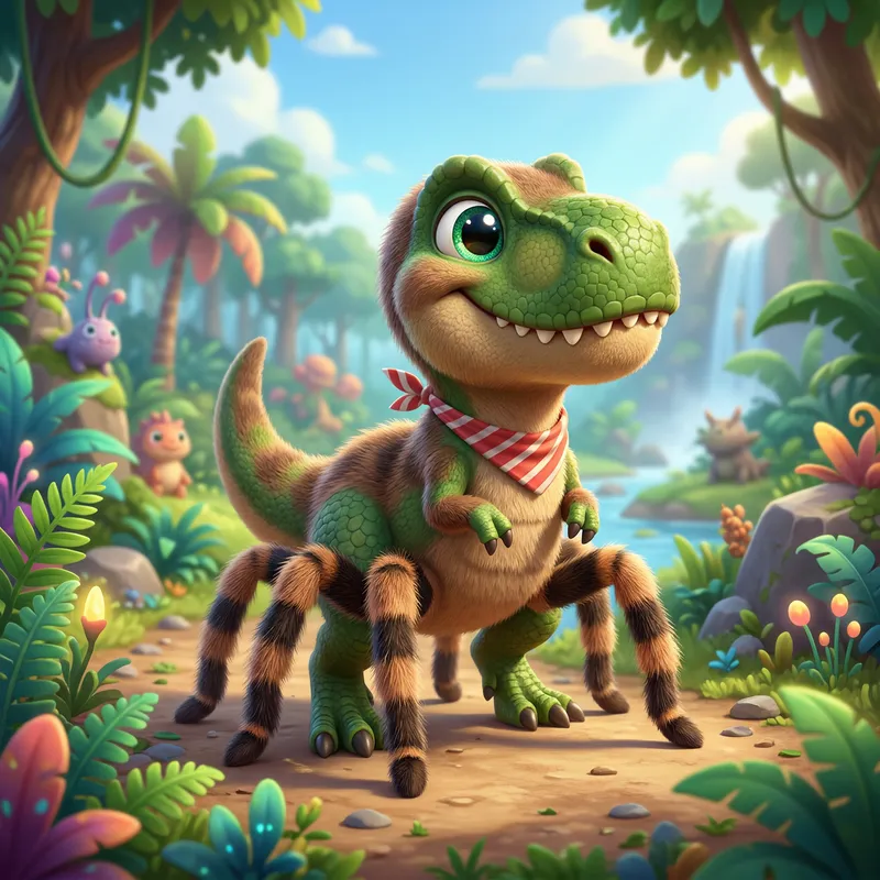 Cute T-Rex Tarantula Hybrid Cartoon