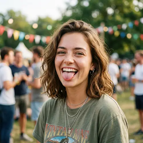 Stunning Woman Expression with Tongue Out