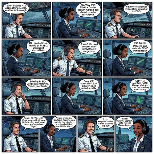 Engaging Comic Strip: Pilot & Air Traffic Controller Communication Story