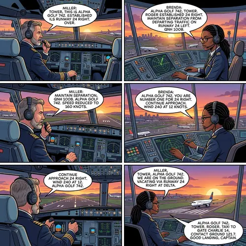 Airport Comic Strip: Pilot & Air Traffic Controller Professional Interaction