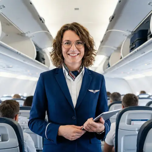 Flight Attendant Ready to Assist Passengers