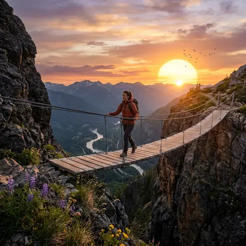 Crossing the Bridge: A Serene Sunset Journey of Determination